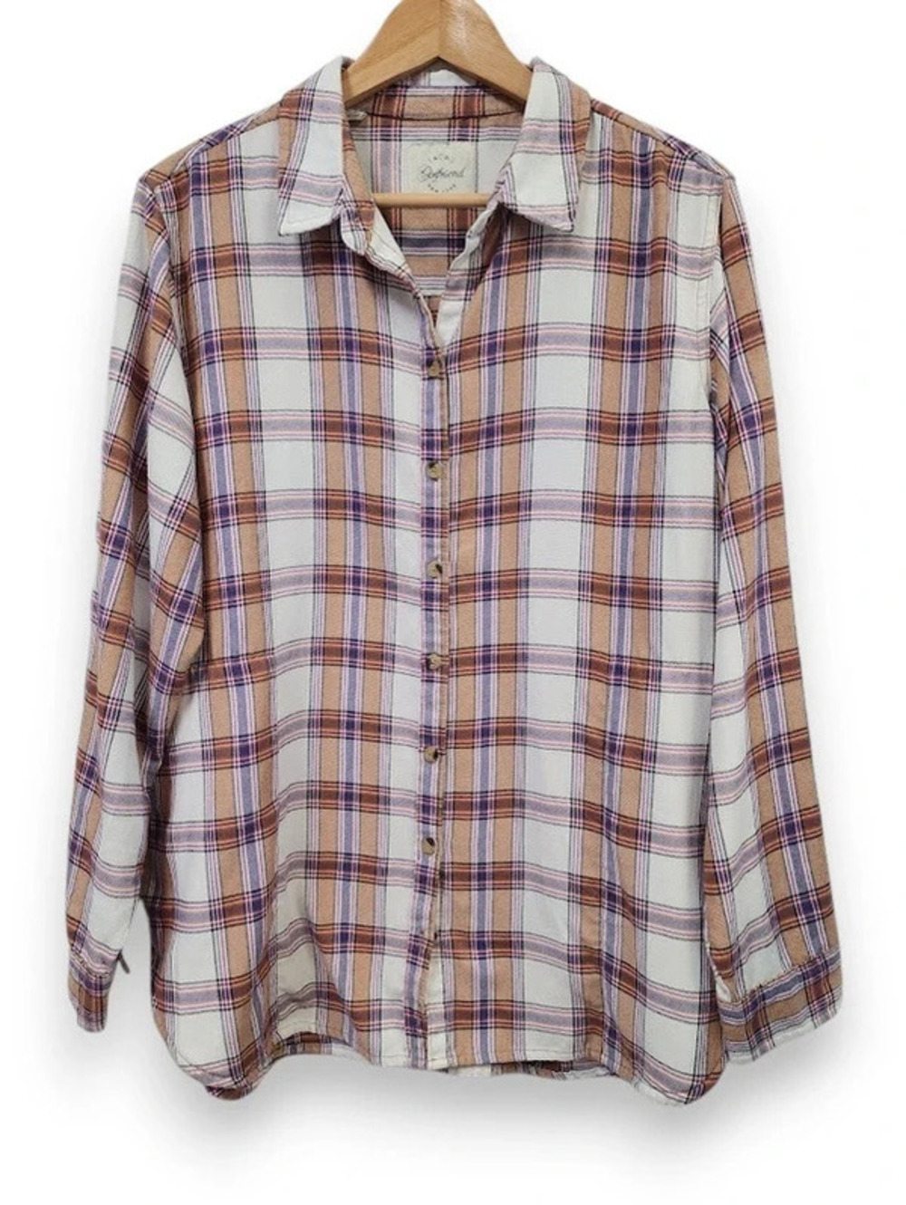 Jach's Girlfriend Plaid Rayon Blend Shirt Purple & Tan Check Plaid